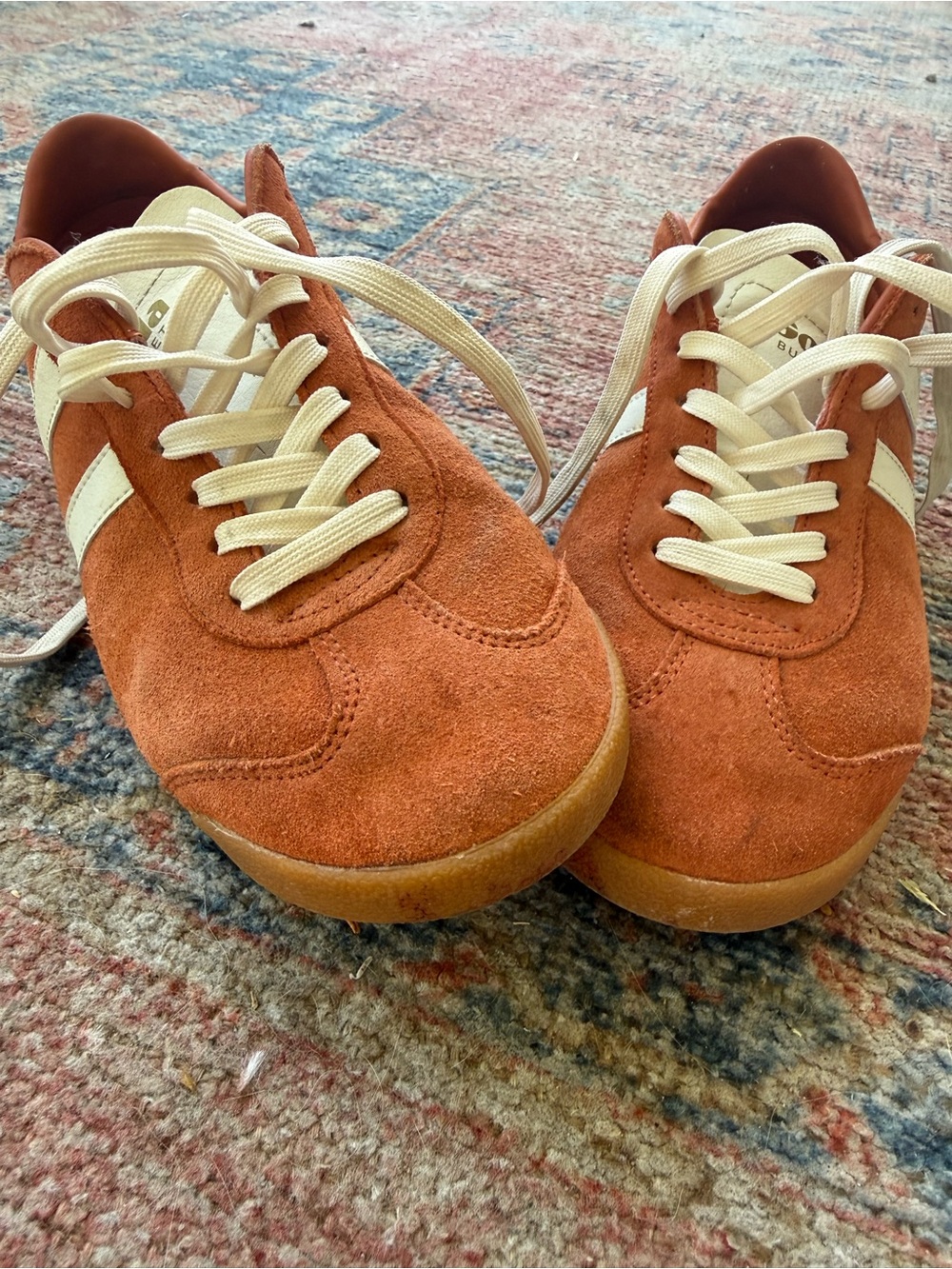 Gola Bullet Women's Suede Sneakers in Rust with Cream and Purple Accents